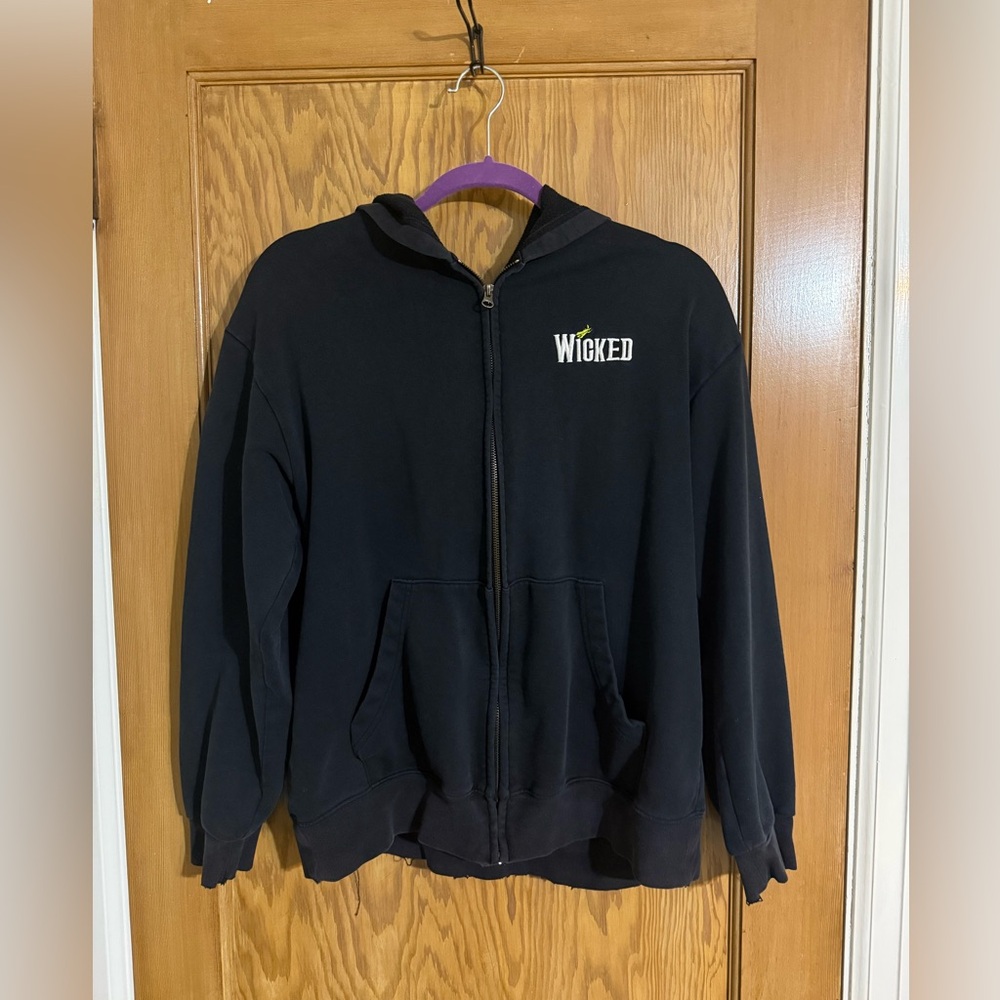 Wicked Black Zip-Up Hoodie with Defy Gravity on Hood